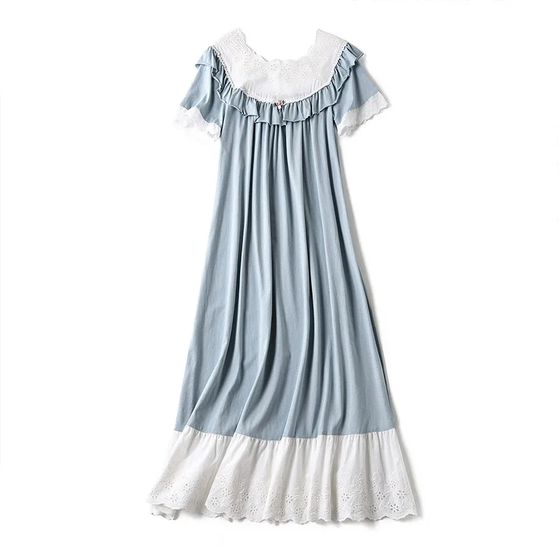 

2019 Summer Cotton Embroidery Long Nightgowns For Women Short Sleeve Vintage Princess Sleepwear 181203