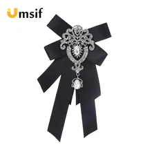 Роскошные для женщин галстук бабочка одноцветное цвет стразы кристалльная Бабочка Форма ленточка с бантиками леди классический двойной слои брошь