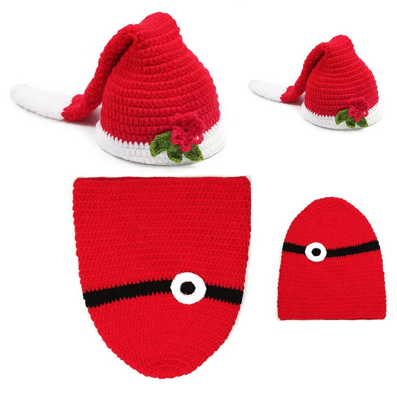 

Newborn Photography Props Boy's Santa Claus Crochet Costume Christmas Red Sleeping Bag + Hat Knit Beanie Hat A105 Photo Props