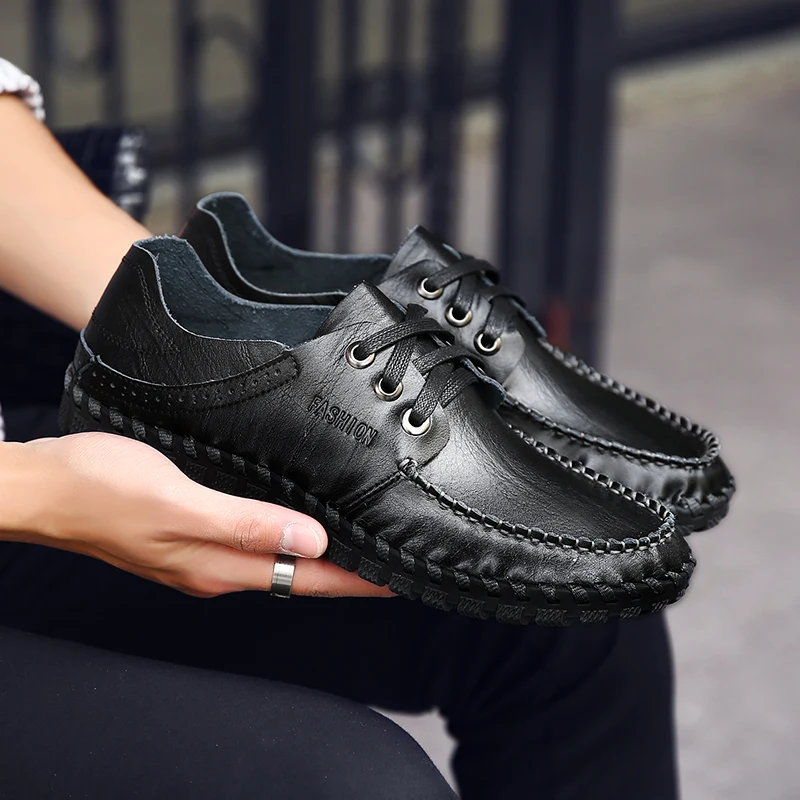 

Fashion Urban Men genuine Leather Shoes Retro Lace Up Hand-Sewing Men Boat Shoes spring breathable Casual Oxford Shoes k3