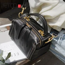 AETOO British style fashion retro handmade cowhide bag, leather shoulder oblique cross bag, casual bow lady small square Bag