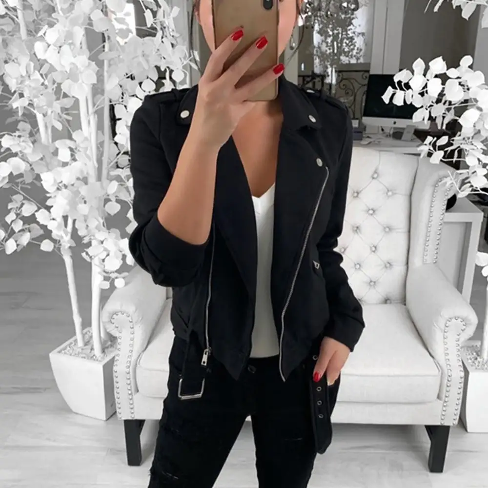 

Coat women 2019 Long Sleeve jaqueta feminina autumn winter women's Long Sleeve Cardigan Suit leather zipper vestidos FD