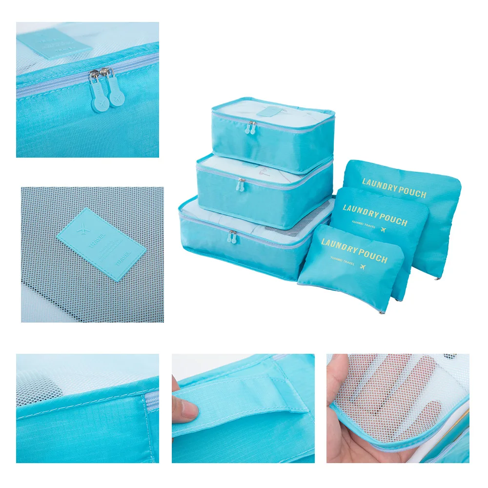 

Travel Bags Sets 6pcs/set Men Waterproof Packing Cube Portable Clothing Sorting Organizer Women Luggage Accessories Product 2019