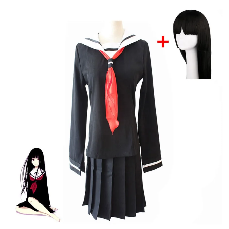 Coshome-Anime-Hell-Girl-Enma-Ai-Cosplay-disfraces-100-cm-pelucas-largas-escuela-Sailor-uniformes-Halloween