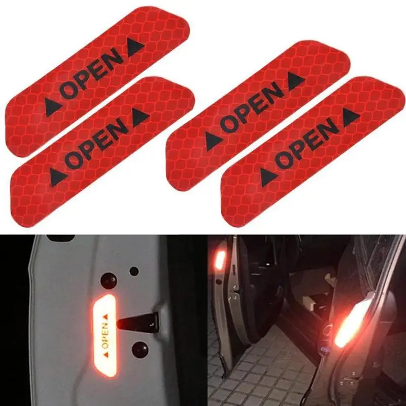 

4pcs/set Warning Mark Reflective Tape Universal Exterior Accessories Car Door Stickers OPEN Sign Safety Reflective Strips