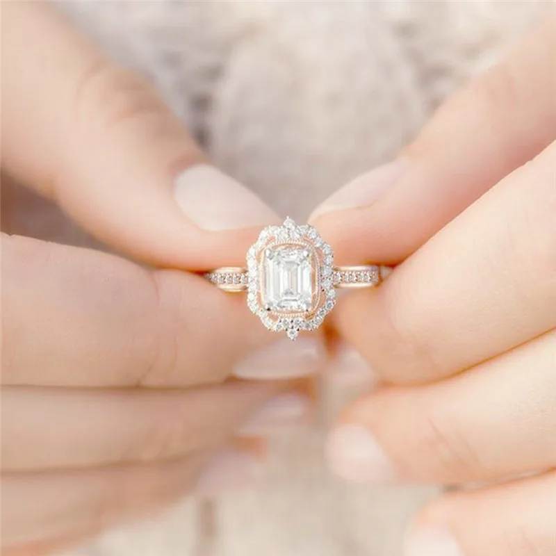 ROMAD белые CZ Обручальные кольца для женщин, серебряное кольцо, кубический цирконий, геометрической формы, Женское кольцо, роскошные очаровательные ювелирные изделия в стиле бохо R4