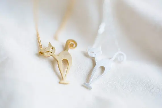 Gold silver cute animal stray cat Charm necklace.jpg