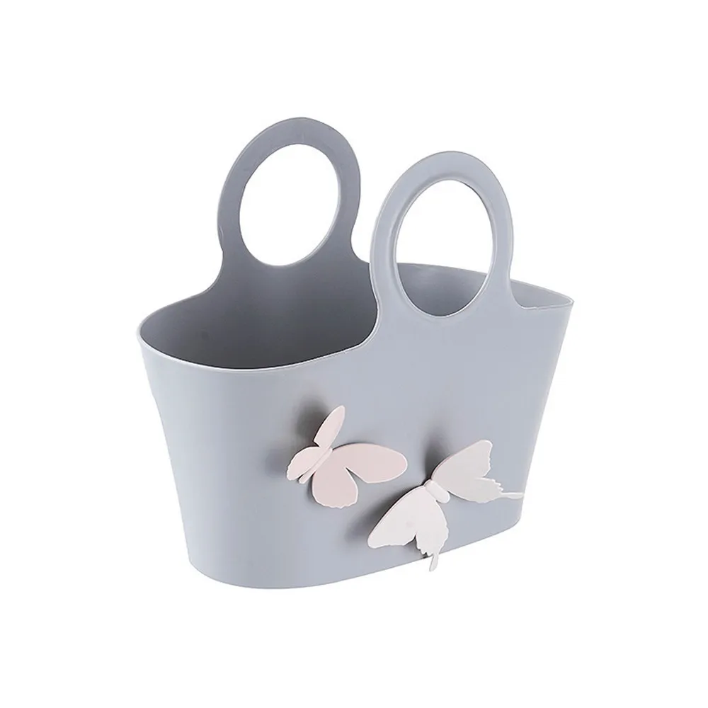 Высококачественный портативный стакан в ванной корзине пластиковая корзина для мытья рук креативная корзина для хранения в ванную 32x12,5x27 см - Цвет: Серый