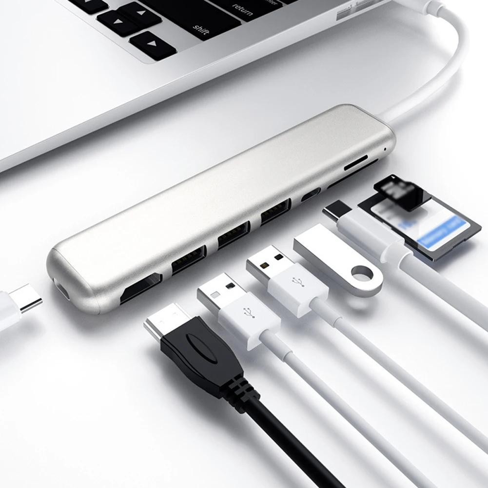 

8 In 1 Aluminium Alloy Type-c USB Hub Card Reader Wear Resistant Adapter Safe Practical HDMI Fashion Multifunctional Charging 4K