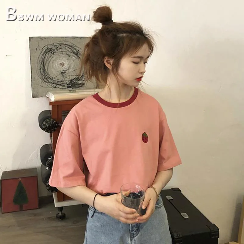 

Korean Summer Strawberry Women T Shirt Ins Popular Kawaii Female Tee Shirts