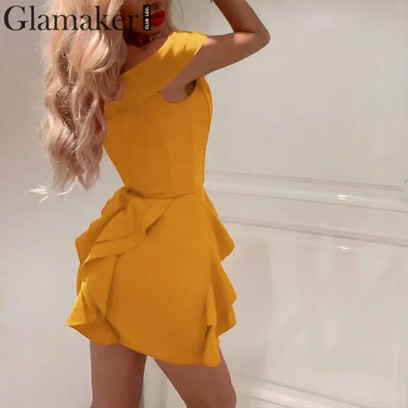 Glamaker, сексуальное мини-платье с оборками и открытыми плечами в стиле ретро, женское летнее облегающее короткое платье, женские вечерние Клубные платья с вырезом лодочкой, vestidos