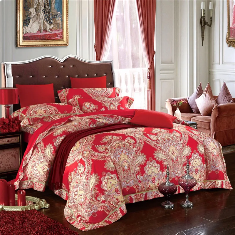 

4Pcs Luxury Jacquard Bedding Sets King/Queen Size Wedding Bedclothes Bedspread duvet Cover /Pillowcases