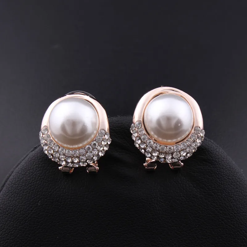

SWOUR New Jewelry Gold Color Rhinestone Pearl Round Design Stud Earrings High Quality E1416