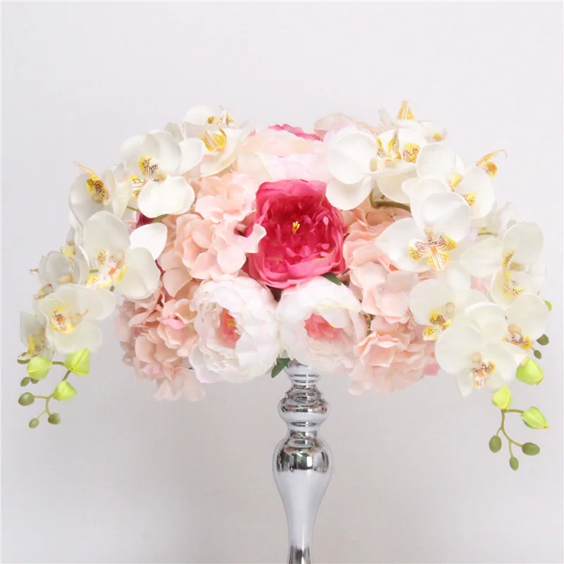 Искусственный Шелковый цветок розы гортензии фаленопсис смешивание цветочный шар для свадьбы дорожный гид приемный стол Декоративные искусственные цветы - Цвет: 35cm pink  white