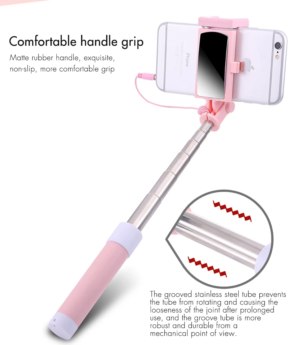 !ACCEZZ Mini Wired Selfie Stick IOS For iPhone X XR XS MAX 8 7 6 For Huawei Samsung Monopod Foldable Portable Selfiestick Mirror (8)