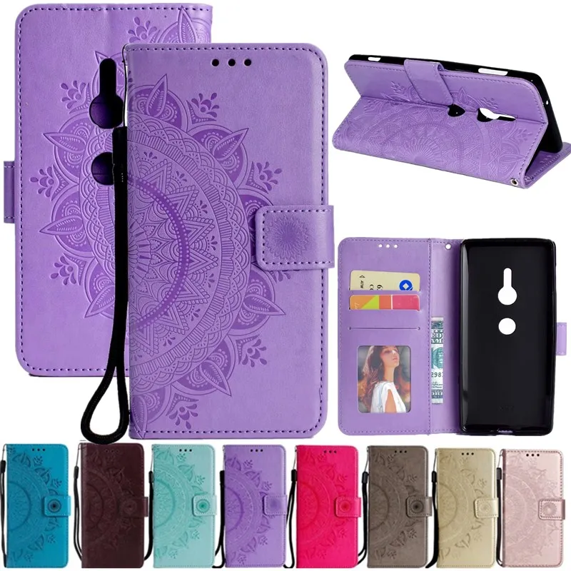 

For Sony Xperia XA XA1 XA2 Ultra XZ1 XZ2 Z5 L1 L2 XZ2 Compact Case 3D Embossing PU Leather Flip wallet Stand Phone Case