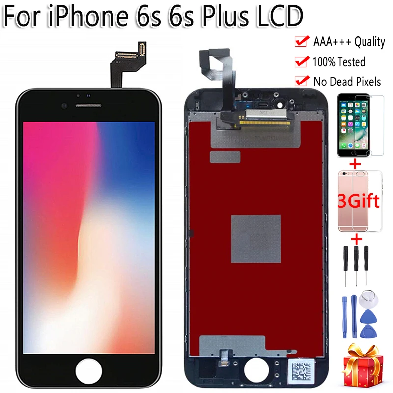 Скидка Черный белый Оригинальный для iPhone 6S 6 S Plus ЖК дисплей сенсорный экран AAAA дигитайзер сборка 100% протестирован без битых пикселей 3 подарок