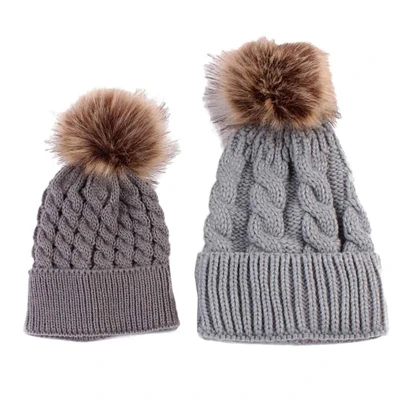 Шапки для новорожденных девочек, г. Зимние вязаные шапки для мам и малышей, шапки для мальчиков, 2 шт., шапка для маленьких мальчиков - Цвет: Gray 1