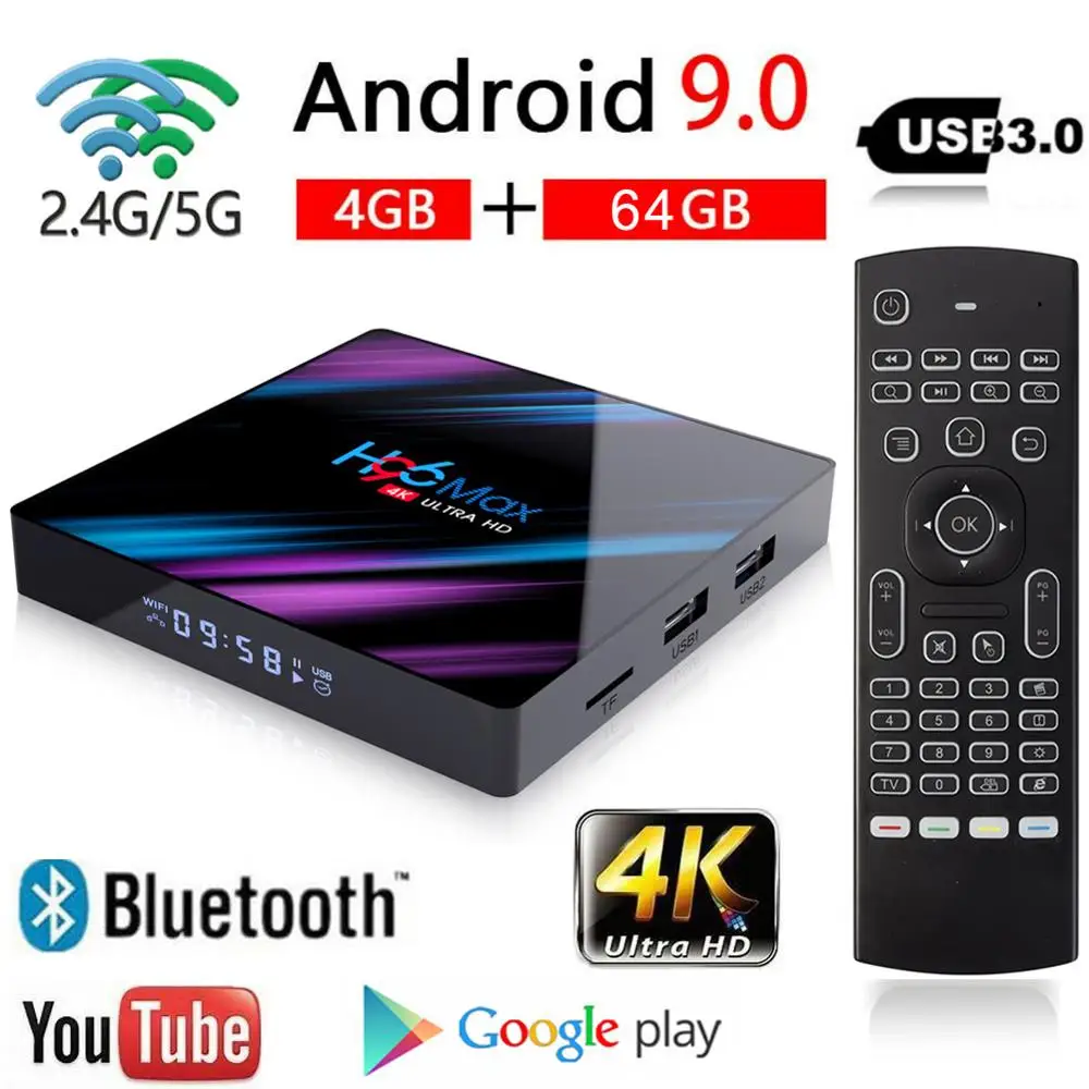  Genuine H96 MAX Android 9 Smart TV BOX 4GB 64GB Bluetooth 4K Quad Core WiFi Netflix Youtube Google 