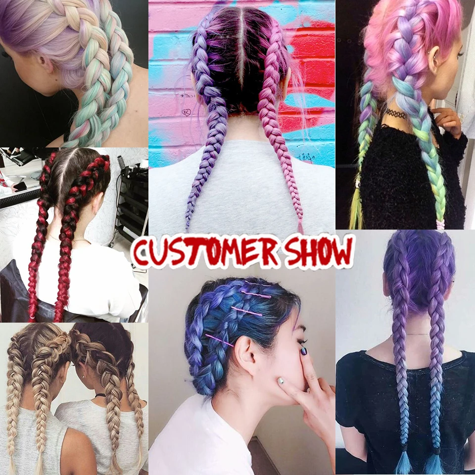 Xtrend Synthetic 3PCS Black Green Ombre Braiding Hair Extensions 24'' Jumbo Braids Crochet Hair For Women High Temperature Fiber