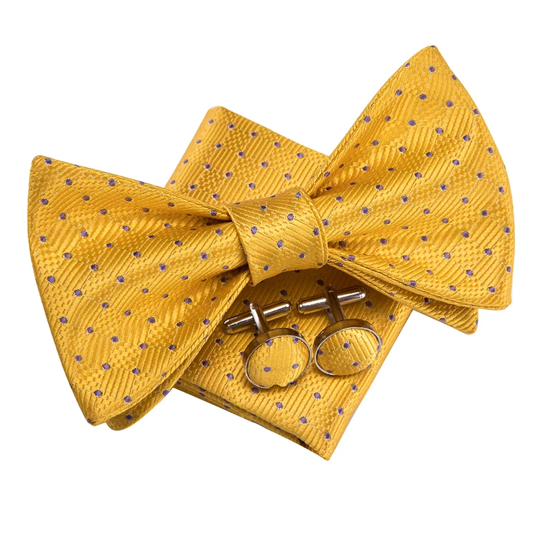 LH-2021 Hi-Tie Модный свадебный Шелковый плетеный мужской бабочка самостоятельно регулируемый галстук-бабочка с желтыми точками