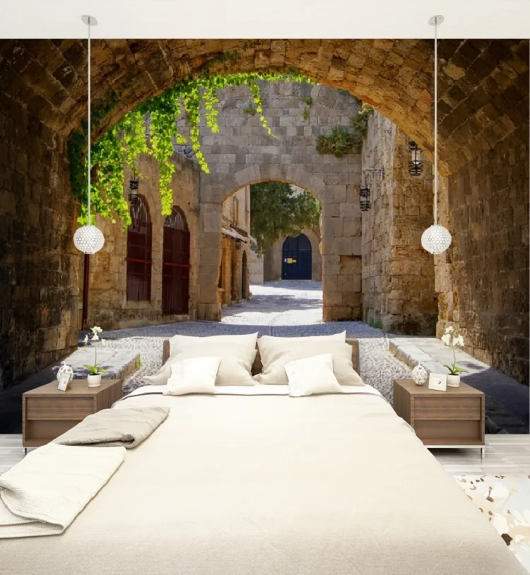 

Custom Size 3D Photo Mural Wall Sticker Greece Old Town Street Removable Wall Papers Self-adhesive Vinyl Art Home Decor