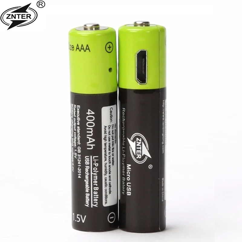 ZNTER 1,5 V AAA перезаряжаемая батарея 400mAh USB перезаряжаемая литий-полимерная батарея Быстрая зарядка через кабель Micro USB