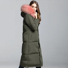Серое зимнее пуховое пальто с капюшоном и меховым воротником, длинное теплое Женское пальто Casaco Feminino Abrigos Mujer Invierno, парки, верхняя одежда, пальто