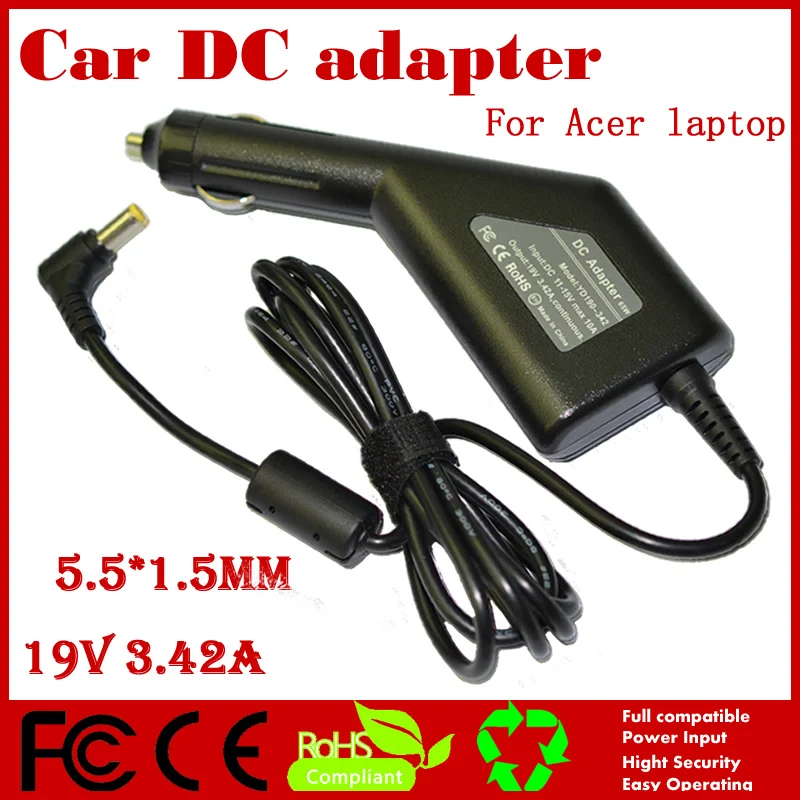 

JIGU High quality DC Power Car Adapter Charger 19V 3.42A For Acer Laptop 5.5*1.5MM 65W Input DC11-15V max 10A Free shipping