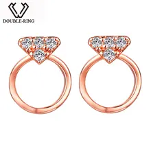 DOUBLE-R Романтический натуральная 18 К золото Серьги-гвоздики женский с 0.048ct diamond для Для женщин Ювелирные украшения бижутерия подарок CASE02415KA