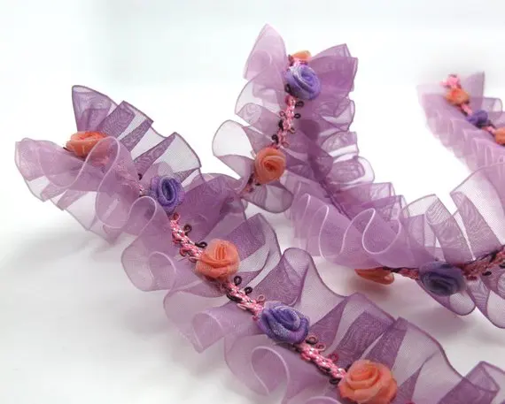 Pleated Trim|w Rococo Flower Trim|1 1/2 Inches Ombre Printed Chiffon Trim|Organza Trim|Retro Handmade Supplies | Дом и сад