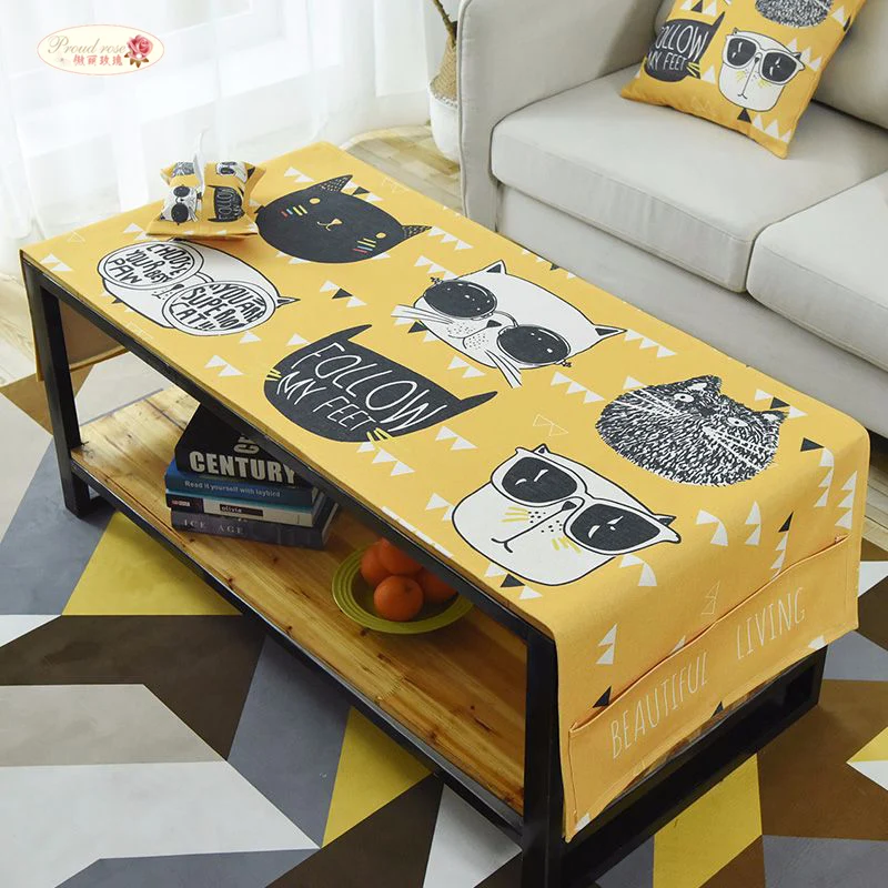 فخور روز القطن الكتان مستطيلة سماط تلفزيون مجلس الوزراء طاولة شاي غطاء منشفة مع حقيبة التخزين الكرتون مفرش طاولة