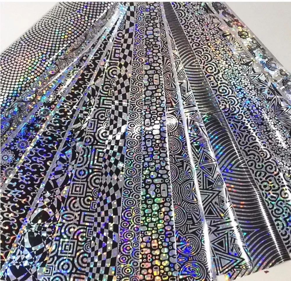 

4*120cm/Roll Holographic Black Flower Starry Nail Foil Colorful ( 16 Rolls )Transfer Sticker DIY Nail Tips for Nail Decorations