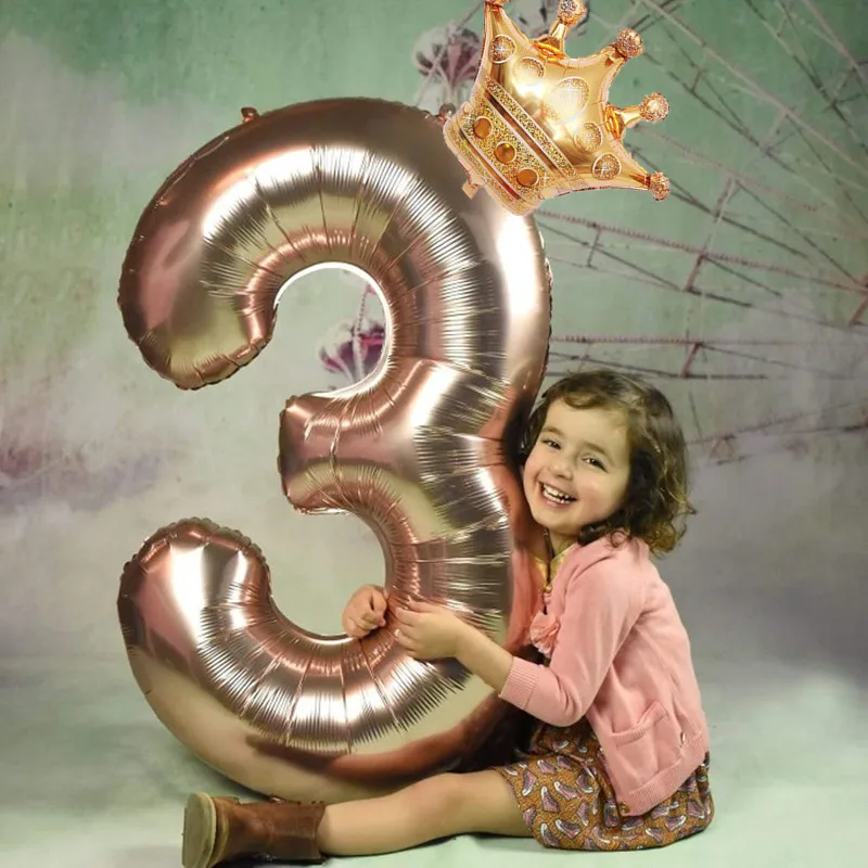 32 дюйма количество Фольга воздушные шары с украшением в виде короны шара с цифрой на возраст 1, 2, 3, 4, 5, День рождения Декорации для свадебных украшений