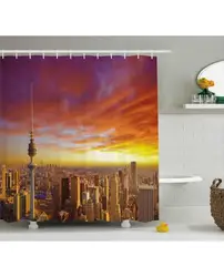Небо душ Шторы Кувейт городской закат печати для bathroomwaterproof и Ткань моющиеся комплект с Крючки