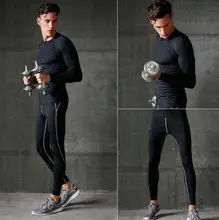 2016 Breathable Solid O-neck Long Sleeve Sport Running Set Plus Size T Shirt Pants Tracksuit Male Fitness Wicking Sport Suit