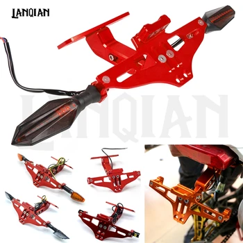 

Red Universal CNC Aluminum Motorcycle Adjustable Angle Rear License Plate Mount Holder Bracket with Auxiliary light