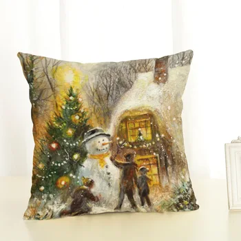 

45x45cm New Year Gift Christmas Decorations for Home Santa Claus Christmas Pillow Cover Linen Pillowcase Home Decor Navidad Noel