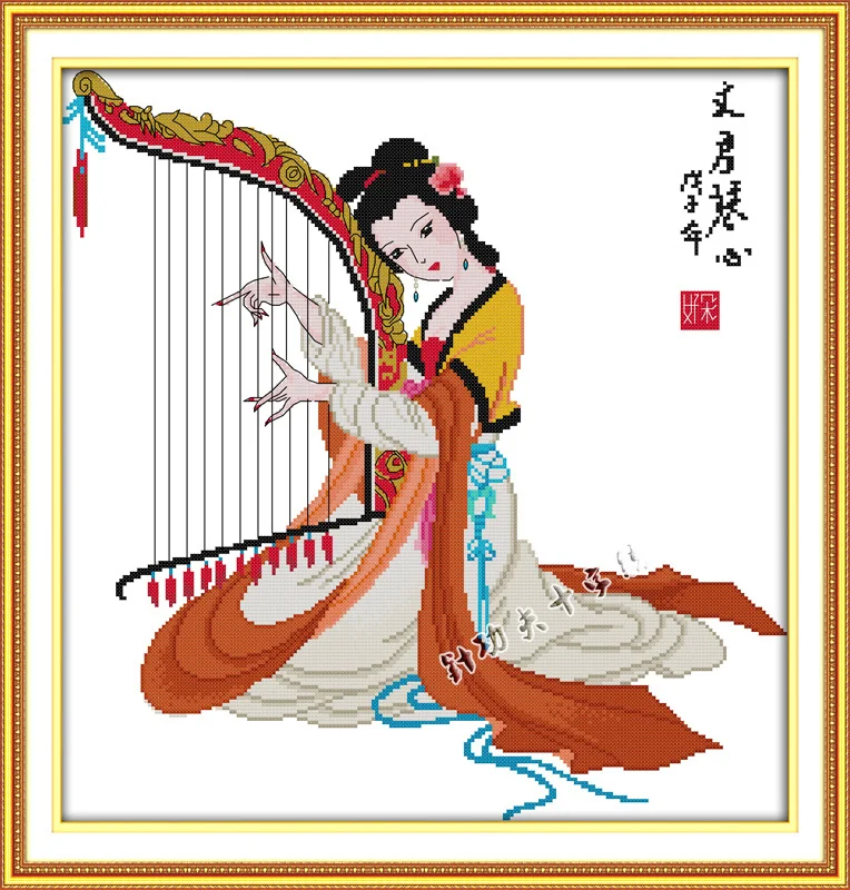 Вэнь-Джун играя в арфу картины Домашний Декор Счетный принт на холсте DMC 11CT 14CT наборы для вышивки крестиком наборы для рукоделия