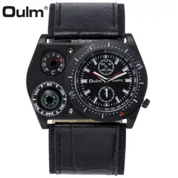 OULM Военная Уникальный кварцевые часы Для мужчин кожаный ремешок термограф компас Дизайн циферблатом лучший бренд класса люкс Спорт