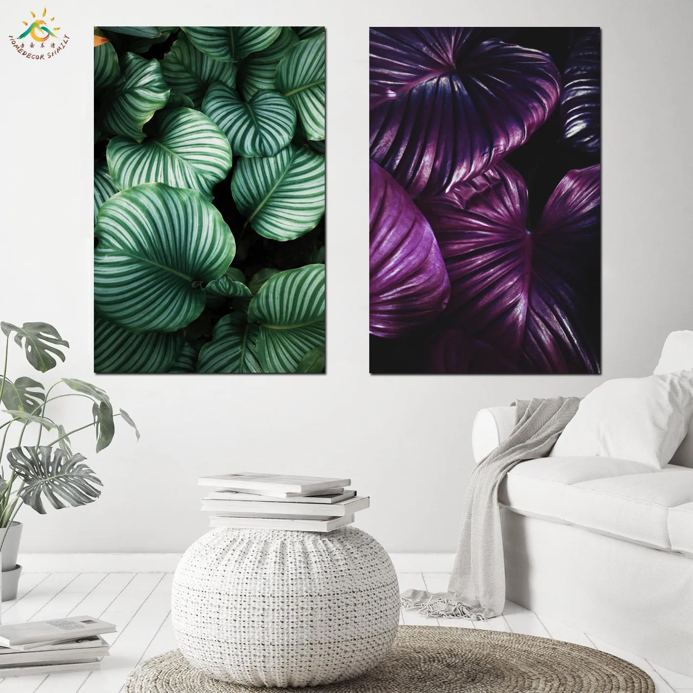 

Nordic Poster Green Plant Canvas Painting Wall Pictures Tropical Palm Purple Leaf Canvas Prints And Poster Wall Art Home Decor