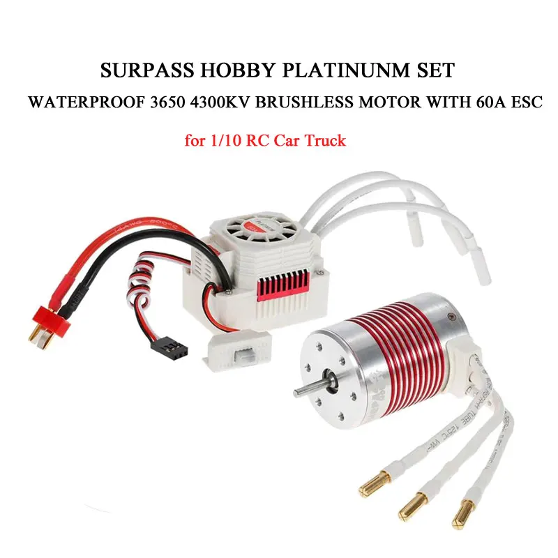 

SURPASS HOBBY Platinum set Waterproof 3650 4300KV Brushless Motor with 60A ESC Kit for 1/10 RC Car Truck Toy