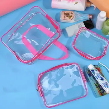 

3pcs Portable Women Transparent Waterproof Makeup Toiletry Clear PVC Solid Color Travel Wash Bag Holder Pouch Set
