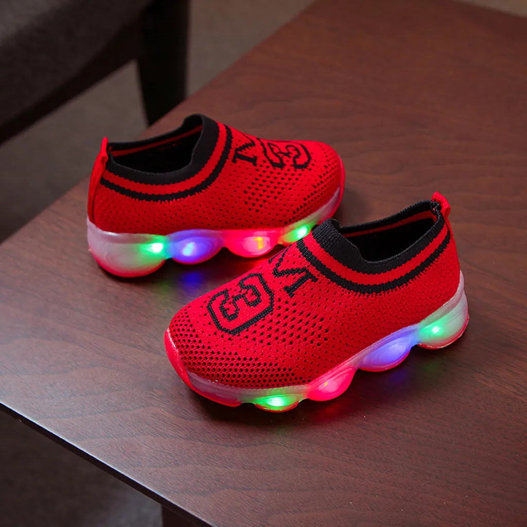 Обувь для детей, для мальчиков и девочек из сетчатой ткани с светильник Led Светящиеся кроссовки светильник на шнуровке; спортивная обувь для баскетбола Беговая одежда для малышей обувь на открытом воздухе 19Jul11