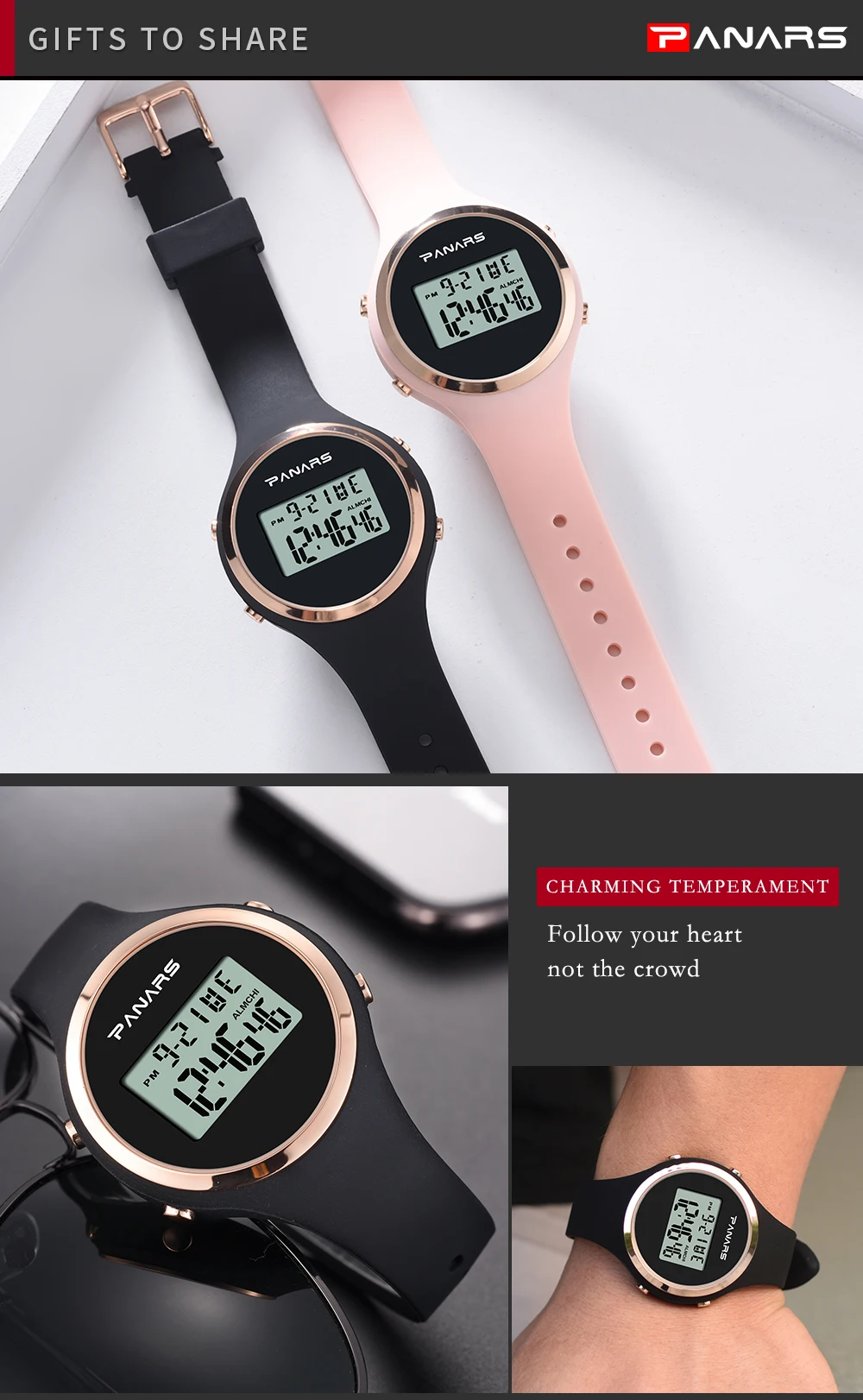 PANARS женские мужские светящиеся часы электронные цифровые водонепроницаемые часы модные простые силиконовые часы для студентов детские часы 8122