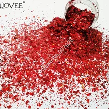 50 грамм/мешок x Смешанные Лазерные красные цвета(блестящий порошок+ шестигранник) форма для украшения ногтей