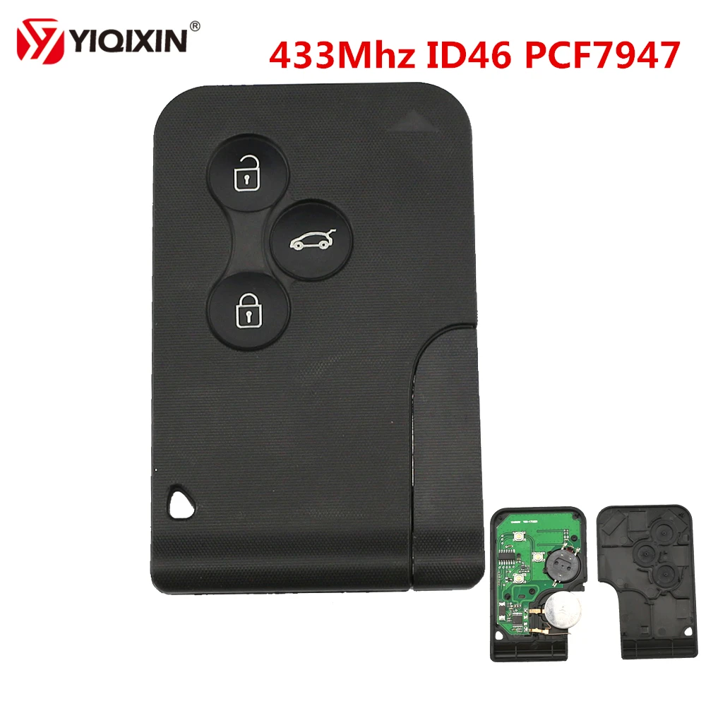 

YIQIXIN 3 Button Smart Key Card For Renault Megane 2 3 Grand Scenic 2003-2008 433Mhz ID46 PCF7947 Chip Remote Car Key