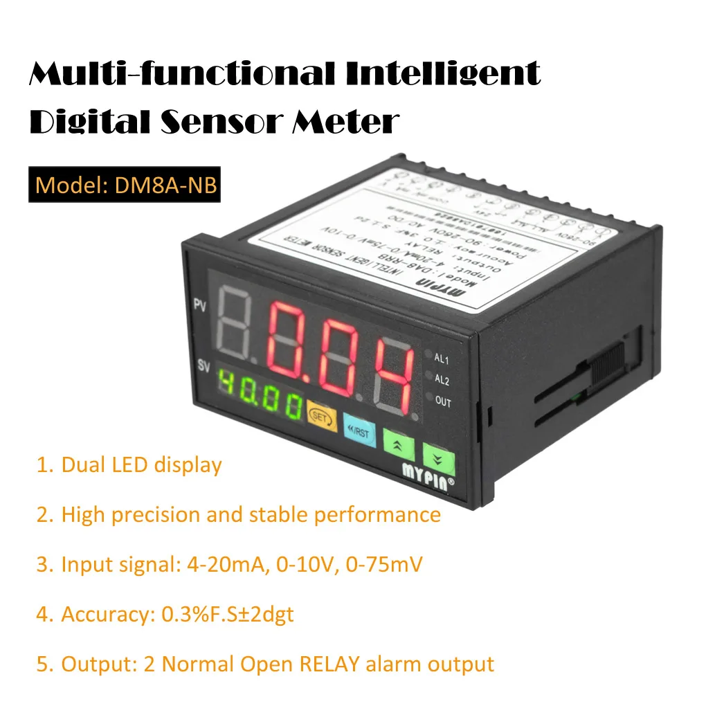 

MYPIN Digital Sensor Meter Multi-functional Intelligent Pressure Transmitters LED 0-75mV/4-20mA/0-10V 2 Relay Alarm Output