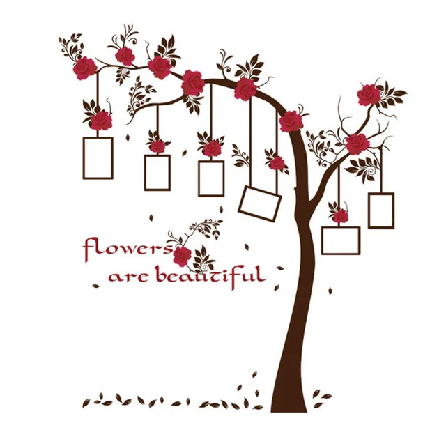 60*90 CM nueva elegante familia flores rojas marco de foto árbol pared