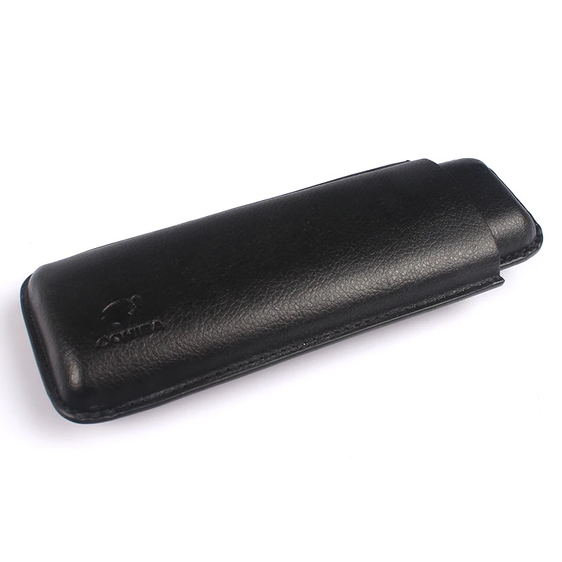 

COHIBA 2 Tubes Cigar Case Leather Protable Travel Cigar Humidor Box Outdoor Black Brown Cigars Case Holder With Gift Box